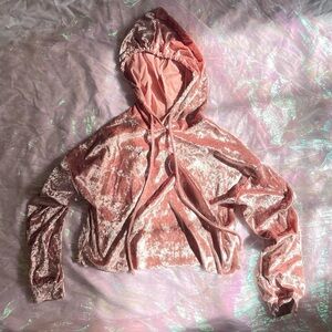 NWOT Pink Velvet Velour Cropped Hoodie
